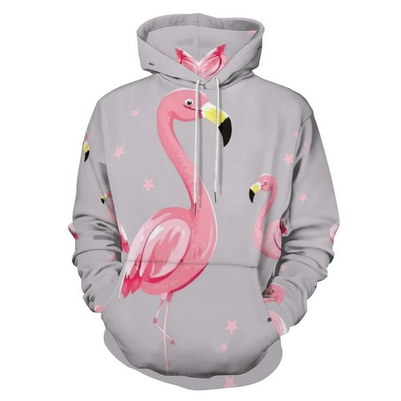 Pink Flamingos Grey Stars Men's Women Vintage 3D Hooded Sweatshirt - All-Season Loose Fit Streetwear