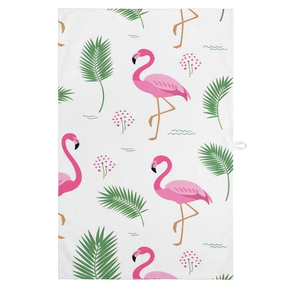 Pink Flamingos Kitchen Towels, Absorbent Microfiber Kitchen Dish Hand Tea Bath Towel, Summer Green Tropical Palm Leaves Quick Dry Cleaning Cloth Dishclothes Decorative Sets, (1-PC, 18x28)