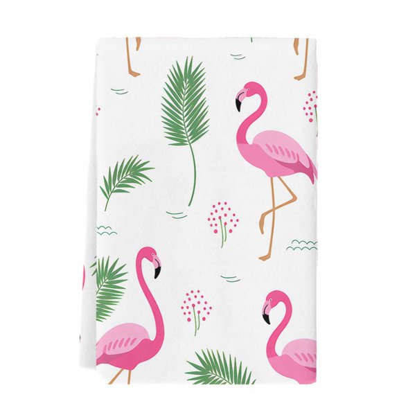 Pink Flamingos Microfiber Kitchen Towel, Summer Green Tropical Palm Leaves Soft Absorbent Dish Towels, Quick Drying Washable Dishcloths for Kitchen Cleaning, Drying Dishes, 18x28 Inches