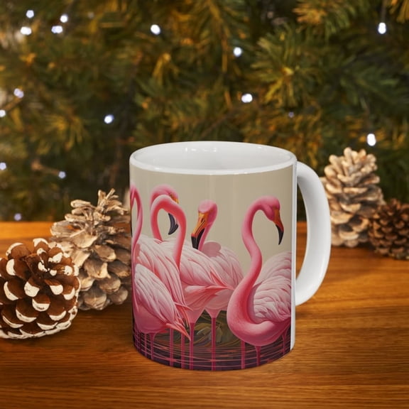 Pink Flamingos Mug, Stylized Flamingos Mug, Flamingos Coffee Cup. Flamingos Tea Cup, Bird Lover Gift, Flamingo Gift, Flamingo Art, Bird Mug.