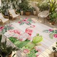 thumbnail image 1 of Pink Flamingos Outdoor Rug for Patio/Deck/Porch, Non-Slip Large Area Rug 5 x 8 Ft, Summer Tropical Flowers Cactus Wooden Indoor Outdoor Rugs Washable Area Rugs, Reversible Camping Rug Carpet Runner, 1 of 8