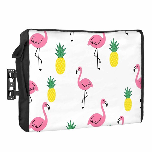 Pink Flamingos Outdoor TV Cover 30 to 32 inch Weatherproof Waterproof, Preppy Tropical Animals Summer Fruit Pineapples TV Enclosures with Remote Control Pocket Flat Screen Protector for Outside