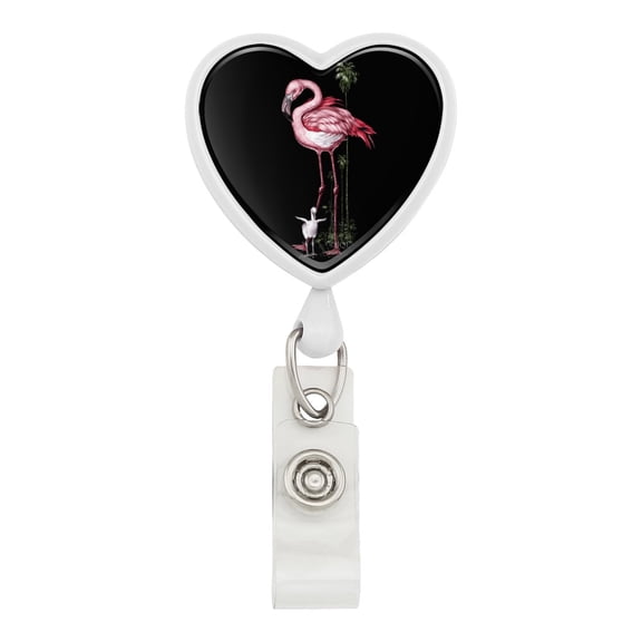 Pink Flamingos Palm Tree Heart Lanyard Retractable Reel Badge ID Card Holder