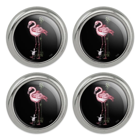 Pink Flamingos Palm Tree Metal Craft Sewing Novelty Buttons - Set of 4
