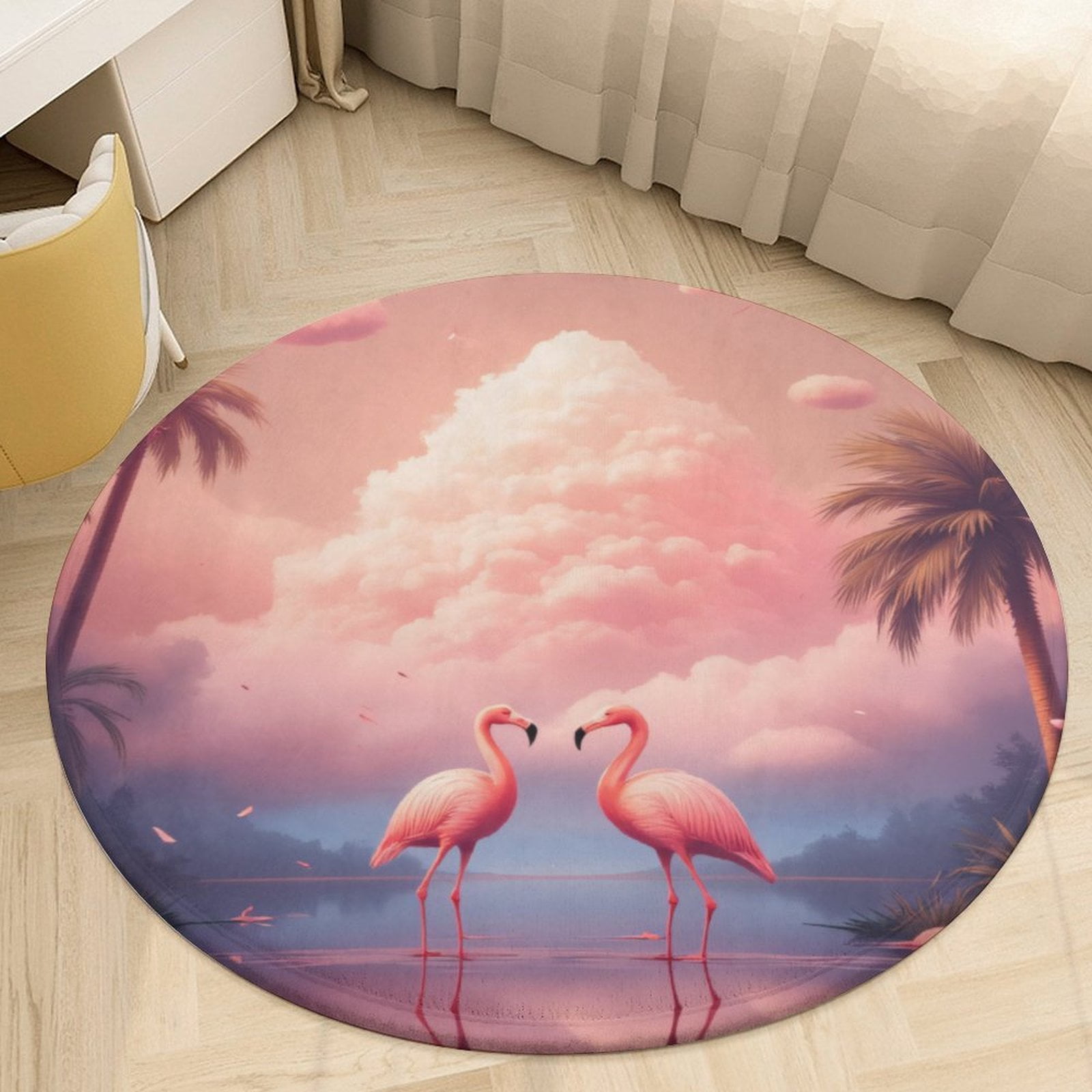 Pink Flamingos Paradise Scene Round Area Rugs for Bedroom Living Room ...