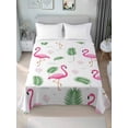 thumbnail image 1 of Pink Flamingos Queen Size Flat Sheet, Wrinkleproof & Fadeproof Cooling Flat Bed Sheet Only, Summer Green Tropical Palm Leaves Breathable Soft Bedding Top Sheets 90 x 102 Inches, 1 of 8