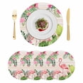 thumbnail image 1 of Pink Flamingos Round 13 Inch Placemats Set of 4, Summer Tropical Flowers Cactus Wooden HeatResistant Non Slip Place Mats for Dining Table, Wipeable Braided Kitchen Table Mats for Housewarming, 1 of 9
