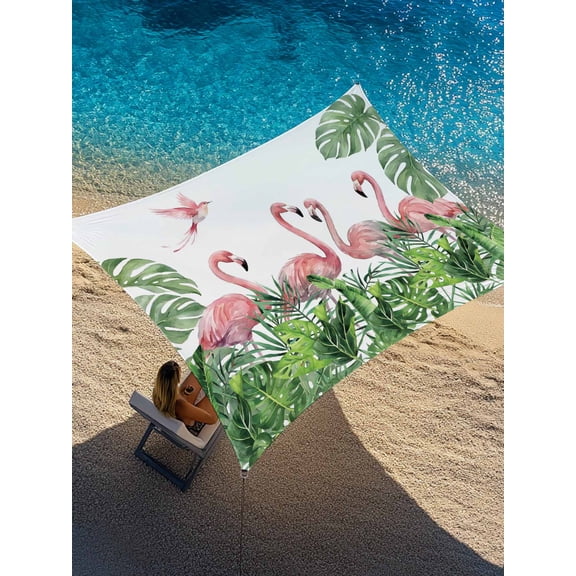 Pink Flamingos Sun Shade Sail 8' x 10', Green Jungle Tropical Palm Leaves Botanical Rectangle Outdoor Sunshade Canopy, Waterproof UV Block Patio Covers for Garden Yard Beach