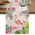 thumbnail image 1 of Pink Flamingos Table Runner 70 Inches, Summer Tropical Flowers Cactus Wooden Bed Runner Dresser Scarves Tabletop for Indoor Outdoor Parties/Ceremony/Banquet, 13" x 70", 1 of 9