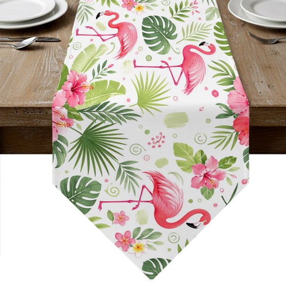 Pink Flamingos Table Runner Linen Burlap Table Runner 36 Inches Small Tropical Summer Botanical Watercolor Dresser Scarves for Kitchen Island Coffee Dining Room Party Holiday Decoration 13"x36"
