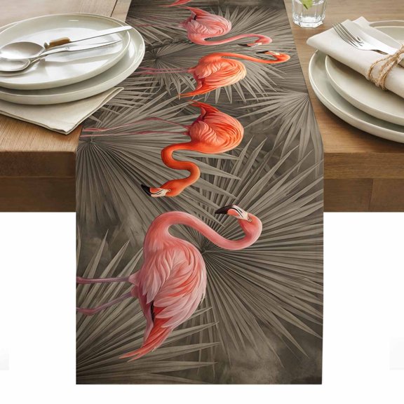 Pink Flamingos Table Runner Tropical Summer Botanical Animals Tablerunners 18 x 72 Inch, Table Decorations Tabletop Scarf for Summer Gathering Holiday Farmhouse Kitchen Dining Decor