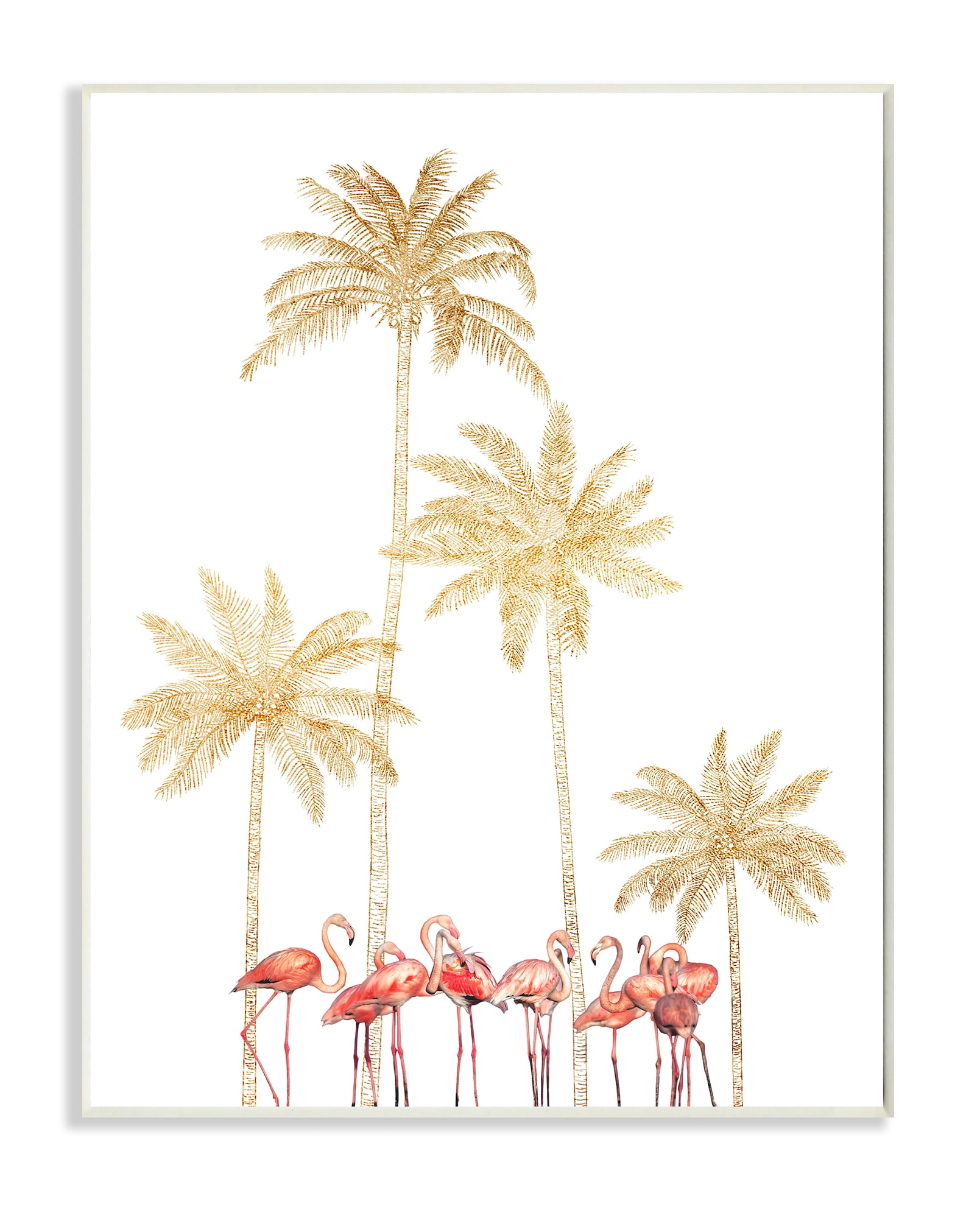 Pink Flamingos Tropical Gold Outline Palm Trees 10 in x 15 in Framed Painting Art Print, by Stupell Home Décor