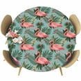 thumbnail image 1 of Pink Flamingos Tropical Leaves Fitted Round Tablecloths Table Covers 36"-44",Waterproof Table Cloth for Kitchen Holiday Party Tables Decor, 1 of 9