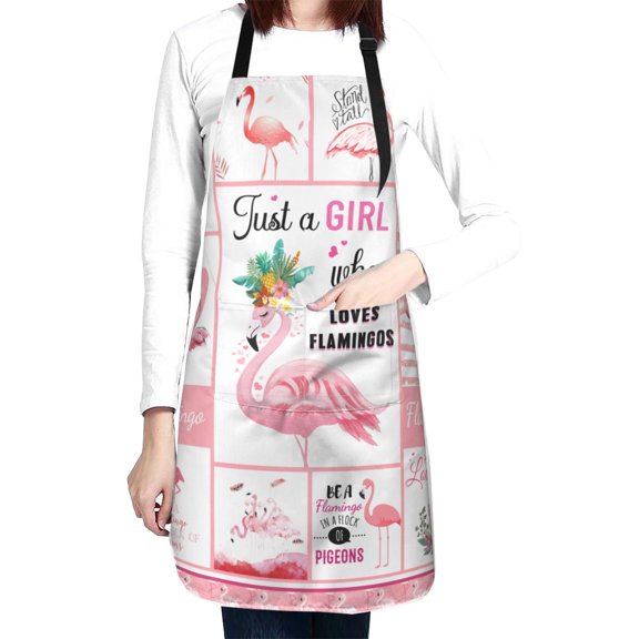 Pink Flamingos Waterproof Apron With 2 Pockets, Adjustable Oxford Kitchen Aprons For Cooking, Baking, Gardening, Painting & Grooming, Chef Bib For Women & Men