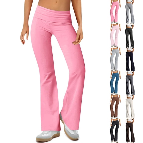 Pink Flare Leggings for Women High Waist Yoga Pants Tummy Control Workout Athletic Bootcut Leggings