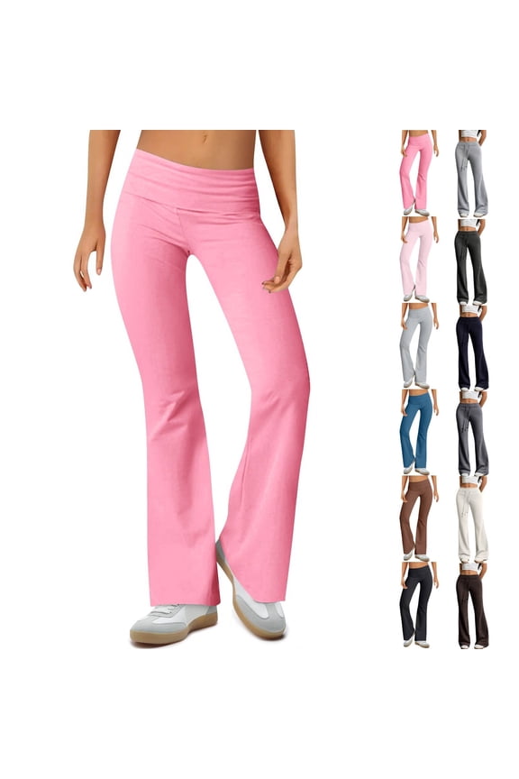 Pink Flare Leggings for Women High Waist Yoga Pants Tummy Control Workout Athletic Bootcut Leggings