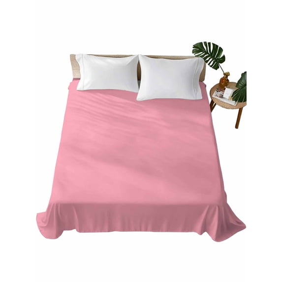 Pink Flat Sheets Only King Size, Soft Breathable Bed Top Sheets for Mattress, Pure Pink Luxury Bedding Flat Sheets for Home Hotel Bedroom Bed Protection