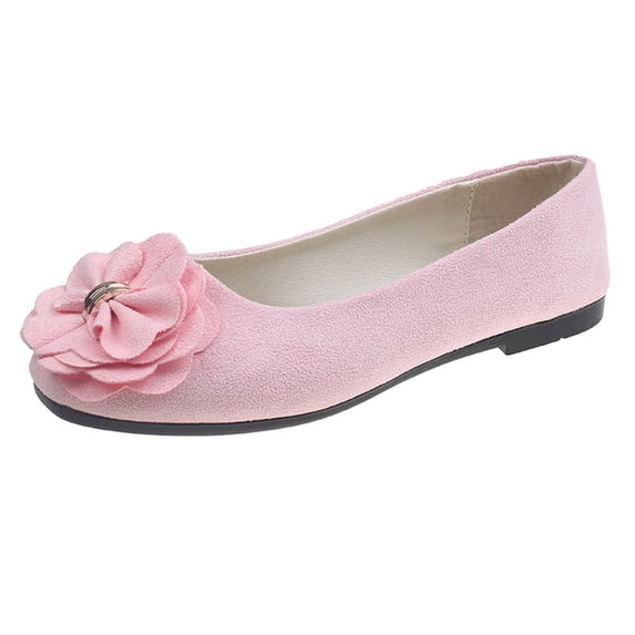 Pink Flat Shoes For Ladies Bow Accent Floral Design Round Toe Casual Slip On Loafers Soft Lining Comfortable Fit For Daily Walking Size 37