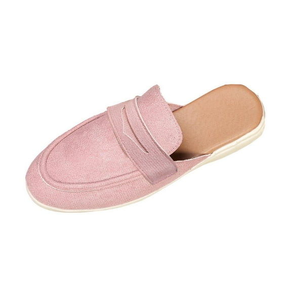 Pink Flat Shoes For Women Slip On Mules Backless Loafers Solid Color Casual Shoes Soft Suede Material Comfortable Everyday Footwear Size 39