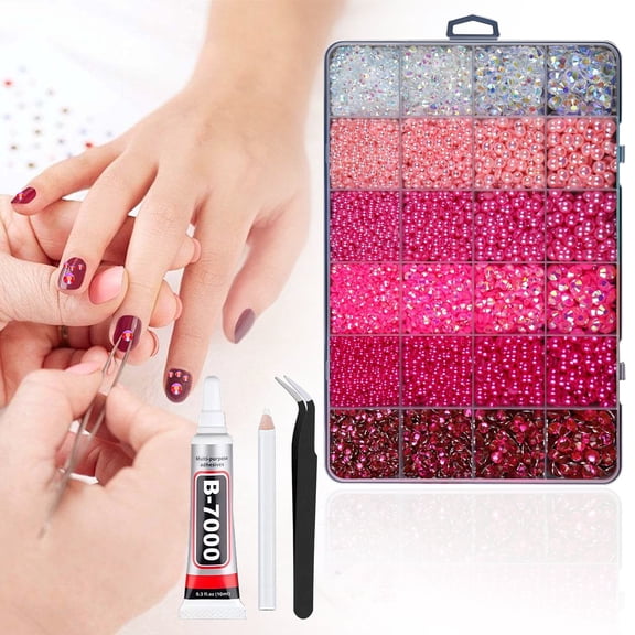 Pink Flatback Pearls and Rhinestones Bedazzling Kit, Hot Pink Mixed Sizes 3-10mm Resin Rhinestones, Half Pearls Gems for Crafting, Nail Art,Makeup,Clothing, DIY Crafts with Tweezers and Picker Pencil