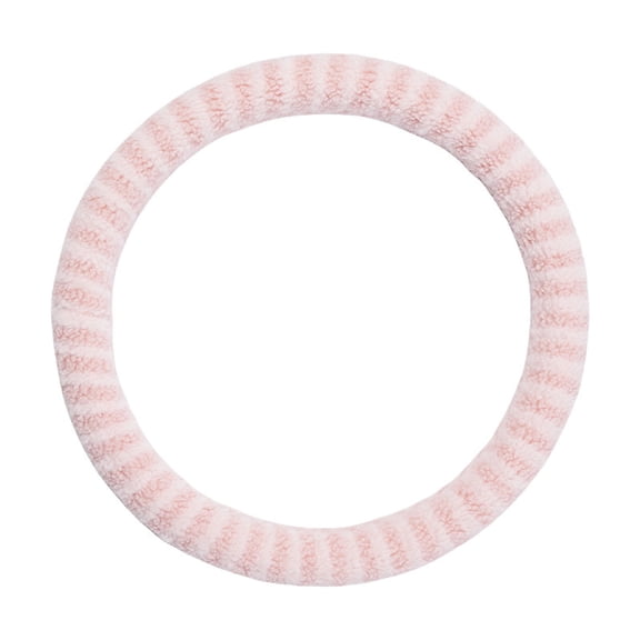 Pink Fleece Striped Steering Wheel Cover Soft And Warm Material With Non Slip Inner Layer Easy To Install For Winter Driving Pink