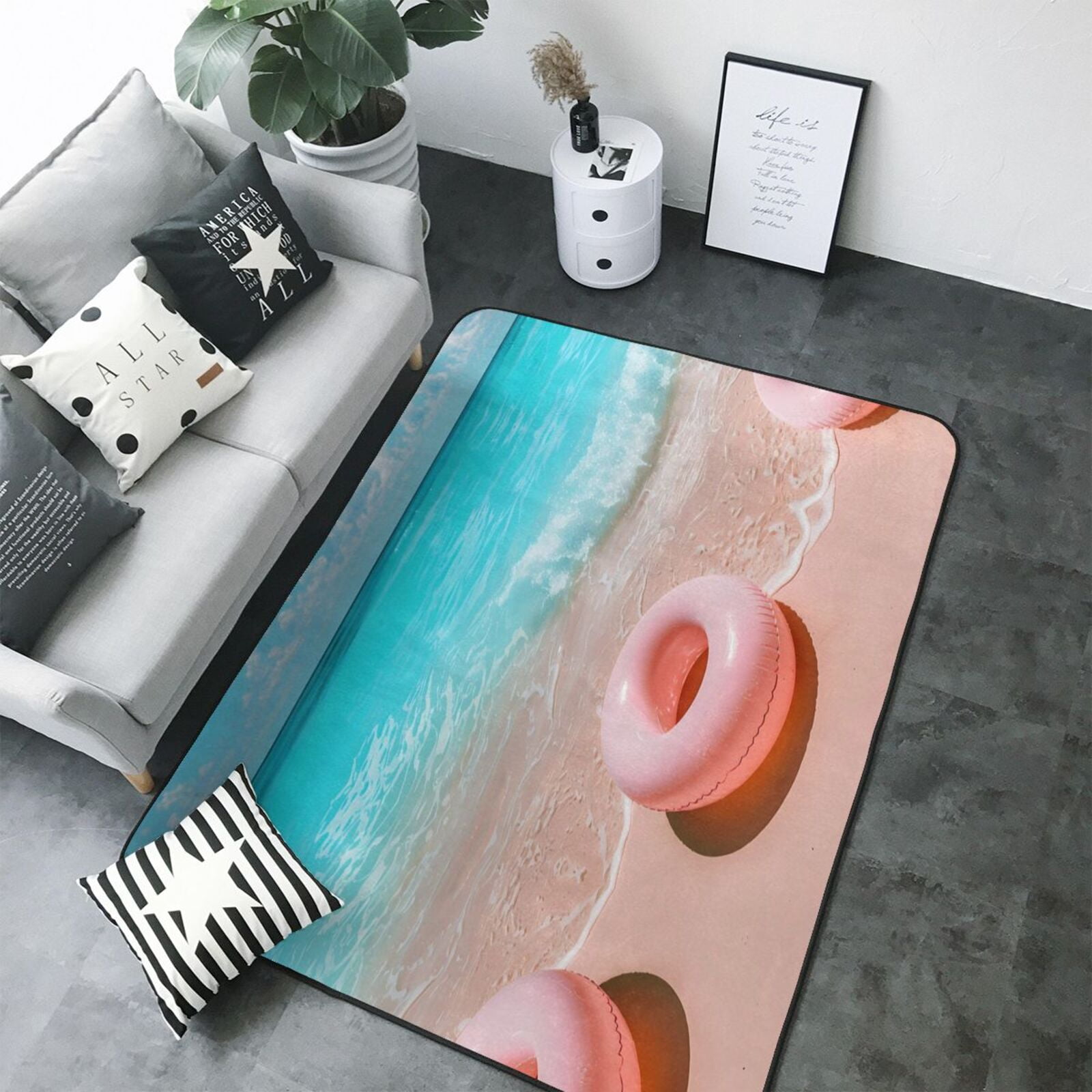 Pink Float Ring On Beach Area Rugs for Living Room Bedroom, 5x7 Soft ...