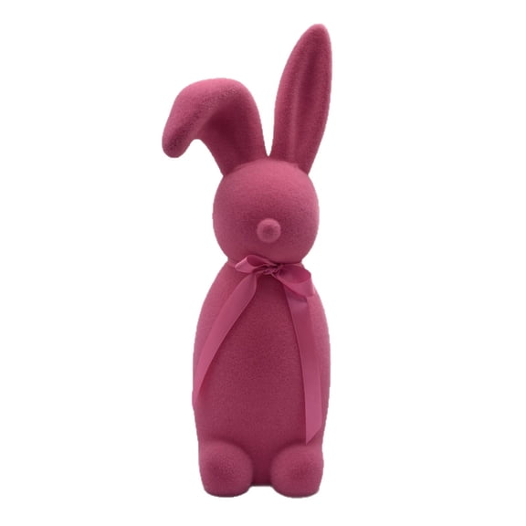 Pink Flocked Easter Bunny Figurine, Foam Spring Rabbit Decor for Tabletop, Mantel or Shelf, 12.2 Inch Freestanding Holiday Centerpiece