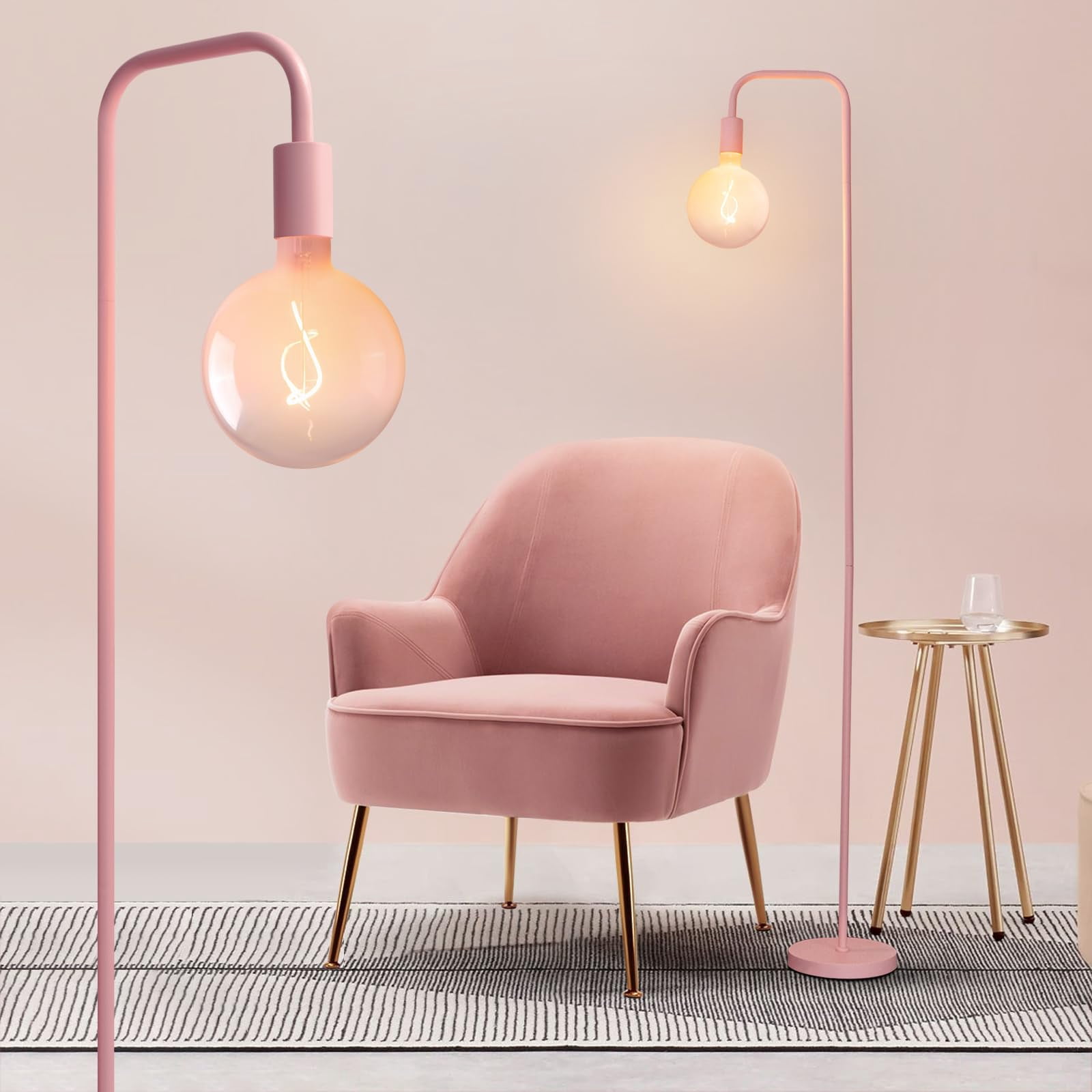 Pink Floor Lamp For Bedroom  Cute Standing With Led Bulb Translucent Globe Glass 2700k Warm Lighting. Livingroom Office