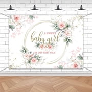 Pink Floral 7X5FT It's a Girl Baby Shower Backdrop Sweet Baby Girl Baby Shower Banner A Sweet Little Girl is on Her Way Baby Shower Party Decorations Banner