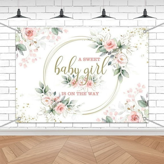 Pink Floral 7X5FT It's a Girl Baby Shower Backdrop Sweet Baby Girl Baby Shower Banner A Sweet Little Girl is on Her Way Baby Shower Party Decorations Banner