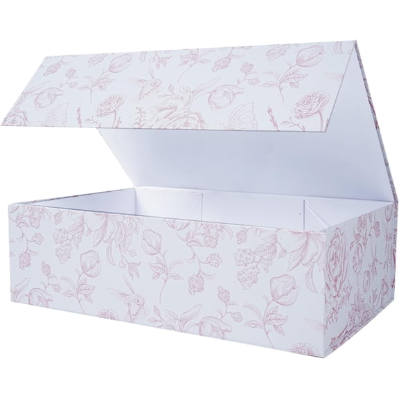 Pink Floral Antique Botanical Gift Box with Magnetic Lids 13.7x9x4.3inch,Large Bridesmaid Proposal Boxes, Rectangle Decorative Storage Box for Wedding Birthday Bridal Mother's Day Presents,1 Pack