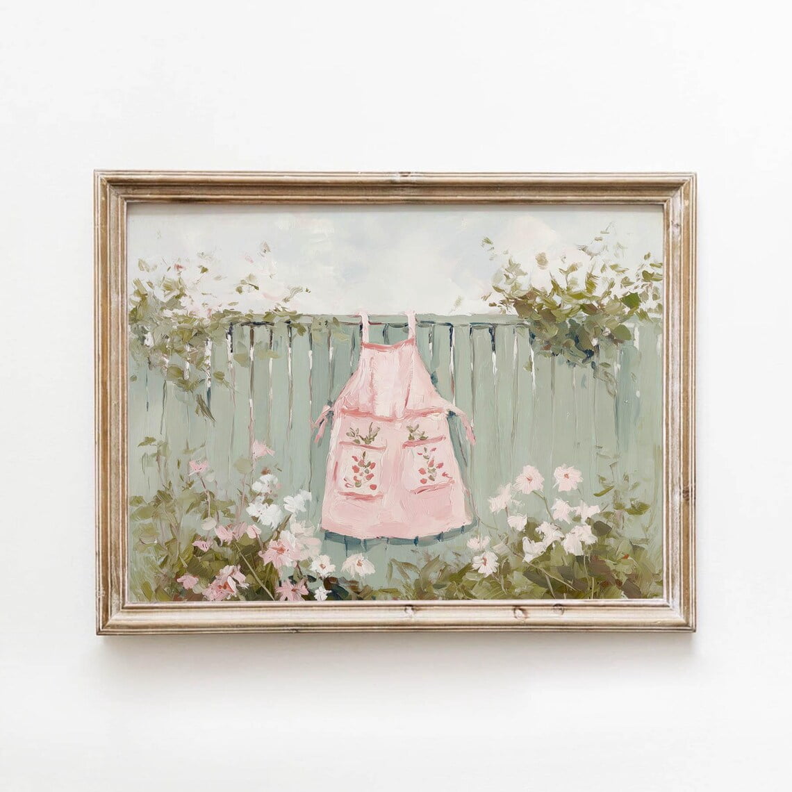 Pink Floral Apron Pastel Vintage Wall Art Cottagecore Fence Decor ...
