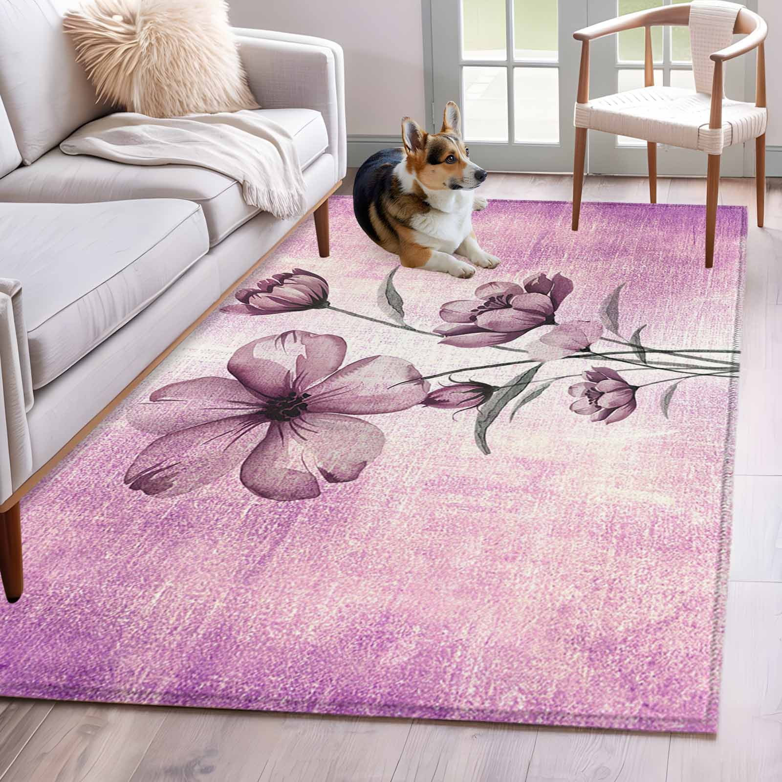Pink Floral Area Rug 3x5 Washable Rug Non Slip Vintage Botanical ...