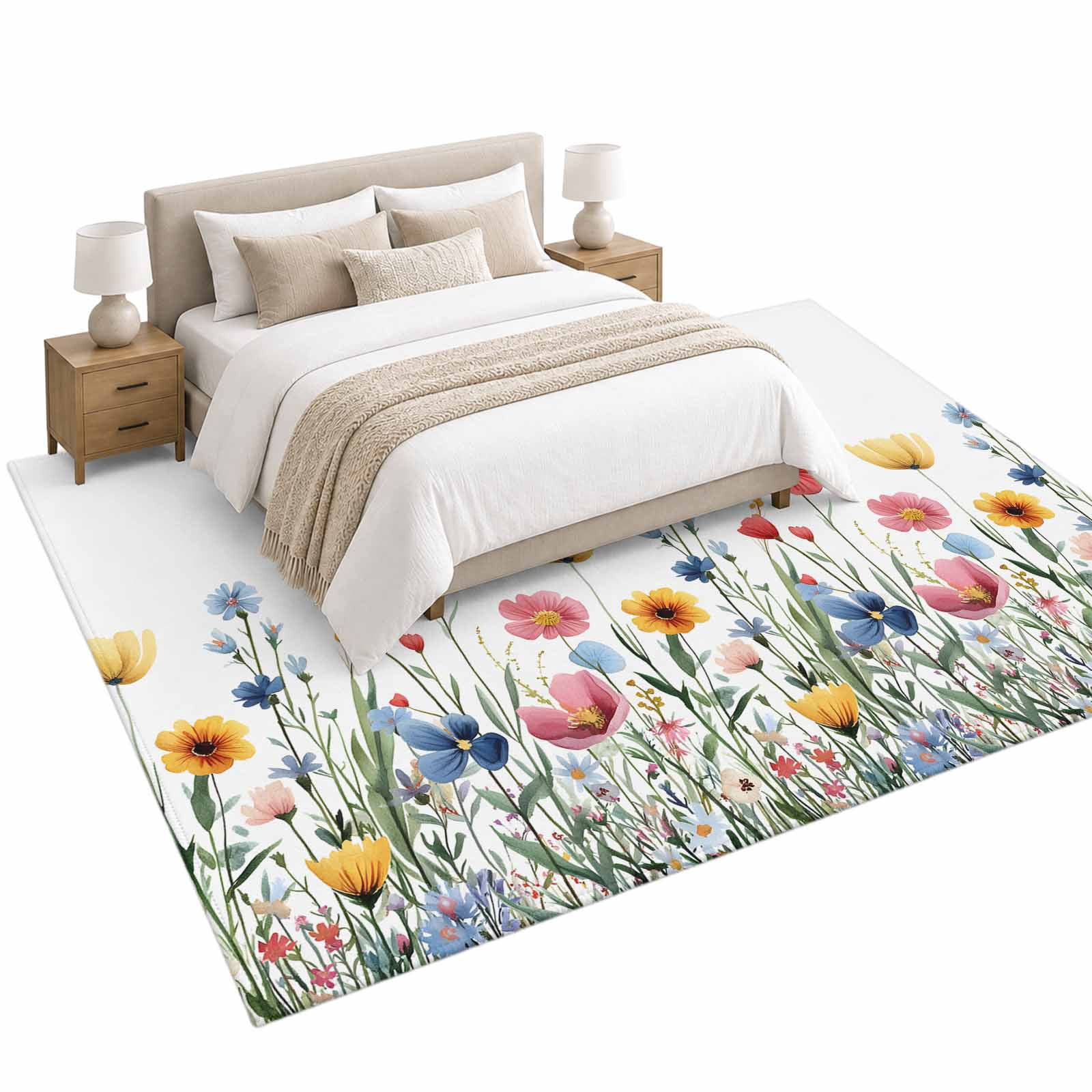 Pink Floral Area Rug 5'x7', Rustic Wildflower Leaf Spring Blossom Soft ...