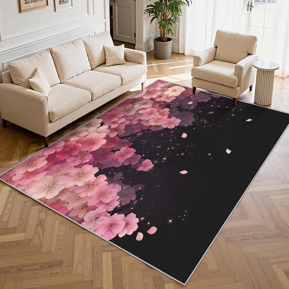 Pink Rug Room Pink Floral Area Rugs, Coquette Cherry Blossom Carpet, Washable Non ...