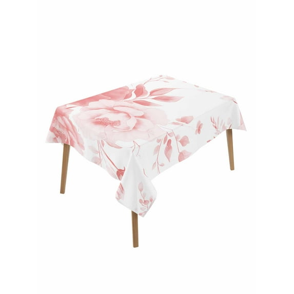 Pink Floral Art Table Cloth, Watercolor Botanical Spring Flowers Waterproof Tablecloth for Rectangle Tables, Reusable Washable Fabric Table Cover for Restaurant Kitchen Dining Tables 52"x70"