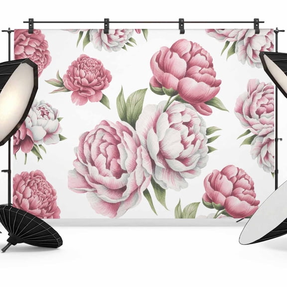 Pink Floral Backdrop for Photoshoot, Photography Photo Studio Background Wall Backdrop, Spring Summer Modern Flower Leaf Back Drop Banner Panel for Portraits Wedding Party Live Streaming Decor 12x8Ft