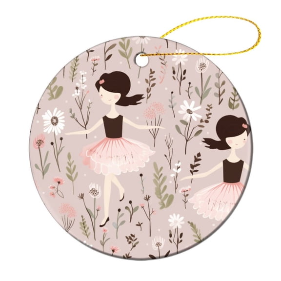 Pink Floral Ballerina Brown Hair Girl Christmas Ceramic Ornament Ballet Cute Little Ballerina Dancing Girl Ornament Keepsake Collectible Present Gift Xmas Tree Decoration Gifts Keepsake for Family