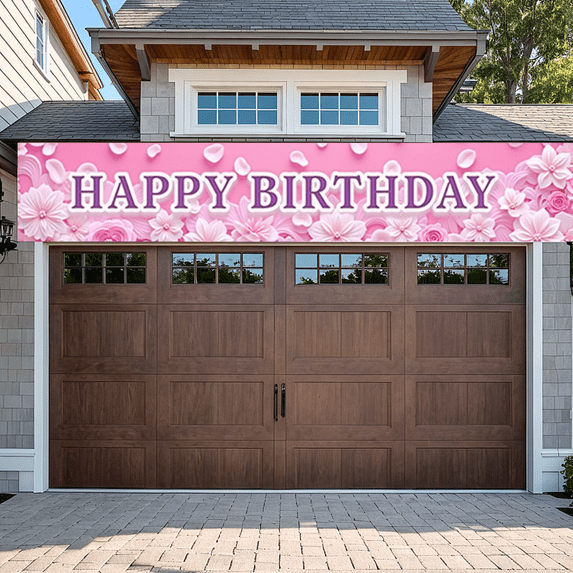 Pink Floral Banner Rose Design Celebration Backdrop for Birthday Party Kids Decor