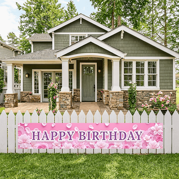 Pink Floral Banner Rose Design Celebration Backdrop for Birthday Party Kids Decor