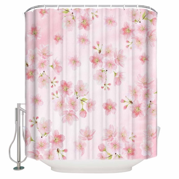 Pink Floral Bathroom Shower Curtains with 12 Hooks Polyester Waterproof Shower Curtain for Stalls and Bathtubs Modern Farmhouse Aesthetic Shabby Chic Flower Decorative Bathroom Curtain 36x72 Inches