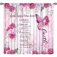 thumbnail image 1 of Pink Floral Bible Verse Quotes Curtain, Vintage Christian Scripture Window Treatments Butterfly Rose Flower Blackout Drapes for Women Bedroom Living Room Kitchen W42xL63in, 1 of 6