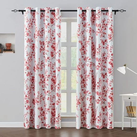 Pink Floral Blackout Curtains, Long Room Darkening Flower Grommet Drapes for Living Room, Bedroom 53"W x 96"L (Pack of 2)