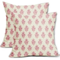 Pink Floral Block Print Pillow Covers 18x18 Set of 2 Spring Flower Pattern Decorative Throw Pillowcases Outdoor Rustic Farmhouse Square Cushion Cases Decor for Home Couch Sofa Bed