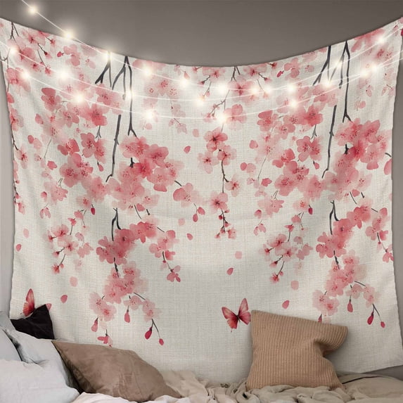 Pink Floral Blossom Tapestry for Bedroom Wall Hanging Tapestry, Spring Pastoral Botanical Vintage Ceiling Backdrop Tapestries Poster Blanket Wall Decor for Teens Room Living Room Dorm 39" x 59"