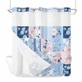 thumbnail image 1 of Pink Floral Blue No Hook Shower Curtain Waterproof, Bathroom Curtains with Snap in Liners and See Through Top Window, Farmhouse Botanical Vintage Leaves Hotel Style Bathtub Curtains Shower 72"Wx78"L, 1 of 8