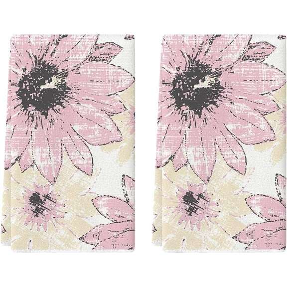 Pink Floral Boho Kitchen Towels Dish Towels, 18x26 Inch Seasonal Spring Decoration Hand Towels Set of 2