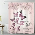 thumbnail image 1 of Pink Floral Butterfly Shower Curtain for Bathroom Flower and Butterfly with Bible Verse Bathroom Shower Curtain Rustic Plant Curtain Bath Accessories Home Decor with 10 Hooks 60x72 Inches, 1 of 9
