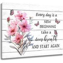 Pink Floral Canvas Wall Art for Bathroom Flower and Butterfly Inspirational Quotes on Grey Wood Pictures Wall Decor Wildflower Framed Wall Art for Living Room Bedroom Decor,12L X 16W inches