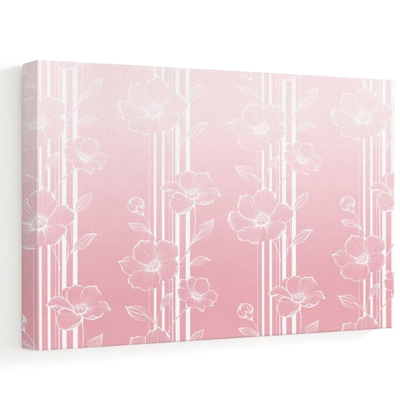 Pink Floral Canvas Wall Art, Minimalist Modern Vertical Pin Stripes Leaf Vine Wall Art Prints Artwork Framed Canvas Ready to Hang Art Pictures for Large Dining Living Room Hallway 36" x 24"